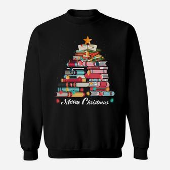 Cute Christmas Tree Books Clothing Book Lover Gifts Holiday Sweatshirt Sweatshirt | Crazezy CA