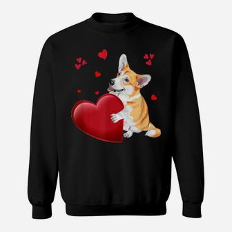 Cute Corgi Valentines Day Holding Heart Couple Matching Sweatshirt - Monsterry