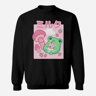 Cute Cottagecore Frog Strawberry Retro 90S Kawaii Aesthetic Sweatshirt | Crazezy DE