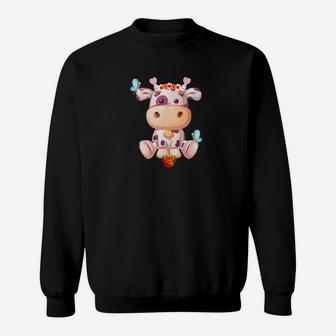 Cute Cow Strawberry Hearts Valentines Day Girls Hearts Sweatshirt - Monsterry