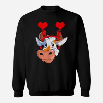 Cute Cow With Heart Head Boppers Headband Valentines Day Sweatshirt - Monsterry DE