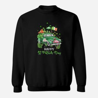 Cute Flamingo Truck Shamrock Green St Patrick Day Sweatshirt - Monsterry