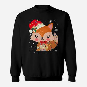 Cute Fox Christmas Light Xmas Mom Dad Gifts Sweatshirt | Crazezy