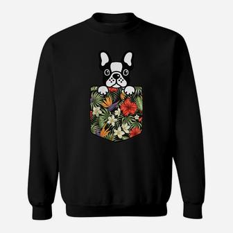 Cute French Bulldog Dog In Hawaiian Flower Pocket Dogs Lover Sweatshirt | Crazezy CA