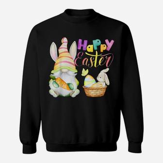 Cute Gnome & Bunny Rabbit Colorful Lettering Happy Easter Sweatshirt | Crazezy AU