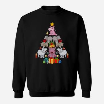 Cute Hippo Christmas Tree Hippopotamus Christmas Xmas Gift Sweatshirt Sweatshirt | Crazezy