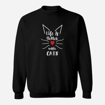 Cute Life Is Better With Cats Shirts For Women Whiskers Ears Sweatshirt - Thegiftio UK