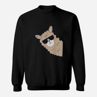Cute Llama Alpaca With Sunglasses Funny Llama Sweatshirt - Thegiftio UK