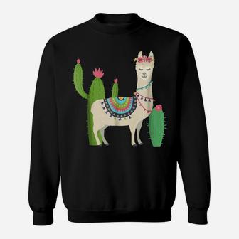 Cute Llama With Flower & Cactus Llama Lover Gift & Sweatshirt | Crazezy