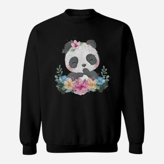 Cute Panda Bear Kids Girls Gift Flower Panda Sweatshirt | Crazezy