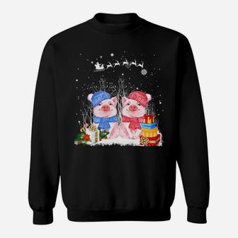Cute Pig On Snow Merry Christmas Pig Loves Farm Gifts Sweatshirt Sweatshirt | Crazezy