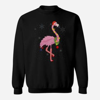 Cute Pink Flamingo With Snow, Lights And Santa Hat Christmas Sweatshirt | Crazezy