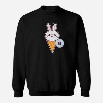 Cute Rabbit Ice Cream Cone Saying Hi Kawaii Art Sweatshirt - Thegiftio UK