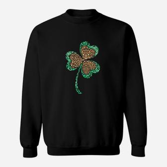 Cute Shamrock Leopard Print St Patricks Day Irish Pattern Sweatshirt - Monsterry