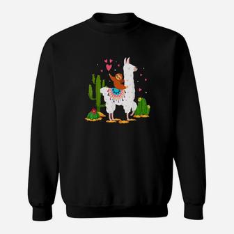 Cute Sloth Riding Llama Cactus Love Valentine Sweatshirt - Monsterry