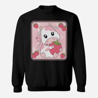Cute Strawberry Milk Pink Cow Print Kawaii Aesthetic Animal Sweatshirt | Crazezy CA