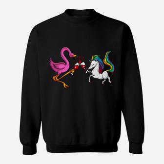 Cute Unicorn And Flamingo Bird Rainbow Wine Party Sweatshirt - Thegiftio UK