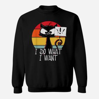 Cute Vintage Cat | Retro Cat | I Do What I Want | Black Cat Sweatshirt | Crazezy