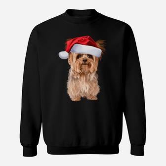 Cute Yorkshire Terrier Santa Hat Yorkie Puppy Christmas Gift Sweatshirt Sweatshirt | Crazezy