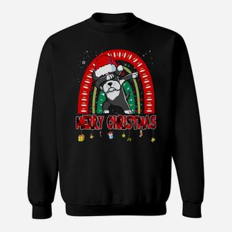Dabbing Boxer Dog Boho Rainbow Funny Merry Christmas Sweatshirt | Crazezy