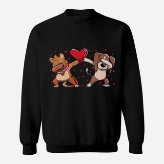 Dabbing Cat Beagle Heart Funny Valentines Day Sweatshirt - Monsterry