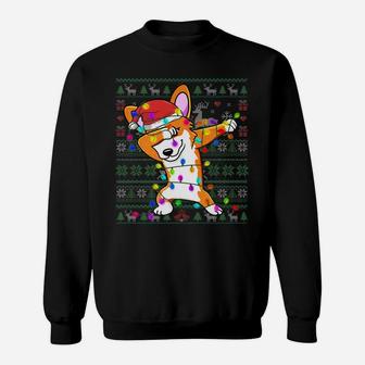Dabbing Corgi Christmas Lights Ugly Xmas Sweater Party Gifts Sweatshirt | Crazezy