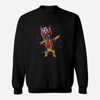 Dabbing Doberman 4Th Of July Usa American Flag Sweatshirt - Monsterry