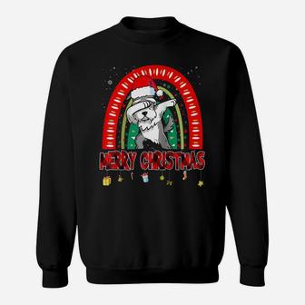 Dabbing Miniature Schnauzer Dog Boho Rainbow Funny Christmas Raglan Baseball Tee Sweatshirt | Crazezy