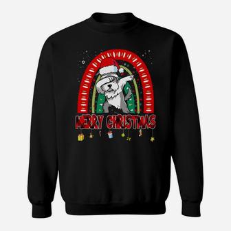 Dabbing Miniature Schnauzer Dog Boho Rainbow Funny Christmas Sweatshirt | Crazezy