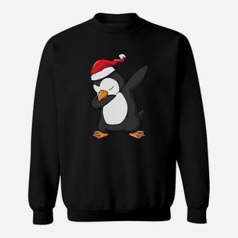 Dabbing Penguin Santa Hat Funny Xmas Gift Sweatshirt Sweatshirt | Crazezy CA