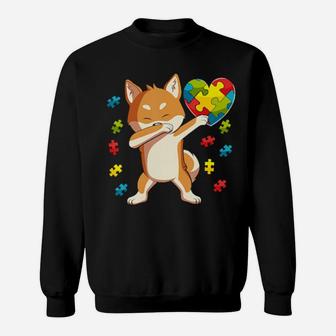 Dabbing Shiba Inu Dog Puzzle Piece Autism Awareness Gift Sweatshirt - Monsterry