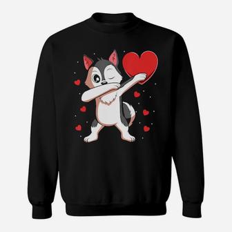 Dabbing Siberian Husky Heart Valentines Day Gift Boys Sweatshirt - Monsterry
