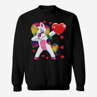 Dabbing Unicorn Heart Valentines Day Girls Sweatshirt - Monsterry UK