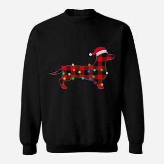 Dachshund Christmas Lights Funny Red Plaid Dog Dad Mom Sweatshirt Sweatshirt | Crazezy