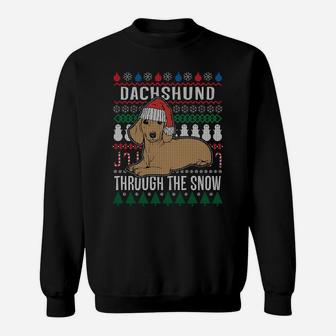 Dachshund Through The Snow Ugly Christmas Sweatshirt Gift Sweatshirt | Crazezy UK