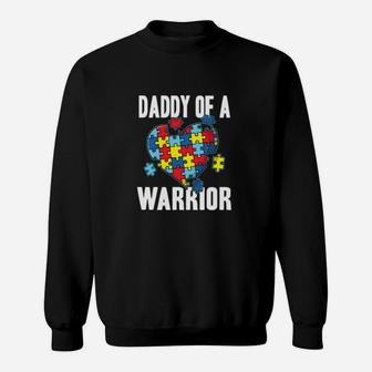 Daddy Of A Warrior Cute Autism Awareness Puzzle Sweatshirt - Monsterry DE