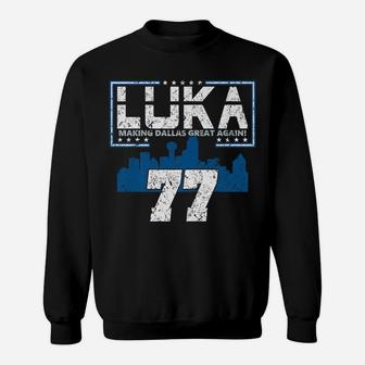 Dallas Skyline Lukamania Distressed Worn Basketball Sweatshirt | Crazezy