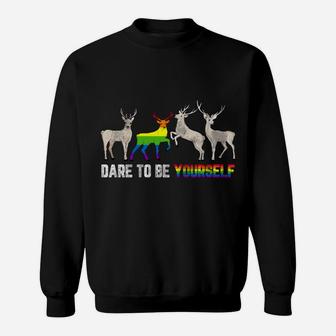Dare To Be Yourself Elk Lgbt-Q Gay Pride Christmas Gifts Sweatshirt | Crazezy CA