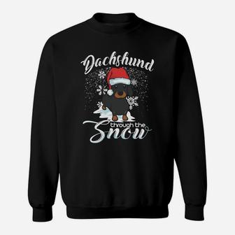 Daschund Through The Snow Dog Lovers Festive Sweatshirt Sweatshirt | Crazezy CA