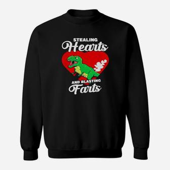 Dinosaurs Stealing Hearts And Blasting Farts Valentines Day Sweatshirt - Monsterry AU