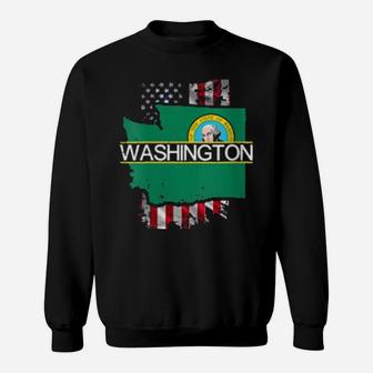 Distressed American Flag Washington Sweatshirt - Monsterry
