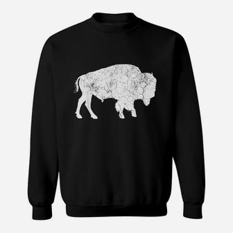 Distressed Buffalo Retro Bison Animal Lover Men Women Dad Sweatshirt | Crazezy CA