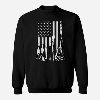 Distressed Hunting And Fishing Gear Flag America Us Sweatshirt | Crazezy