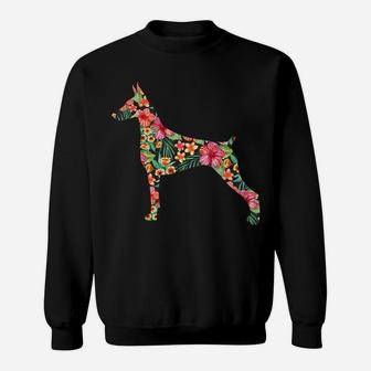 Doberman Flower Funny Dog Silhouette Floral Gifts Women Men Sweatshirt | Crazezy AU