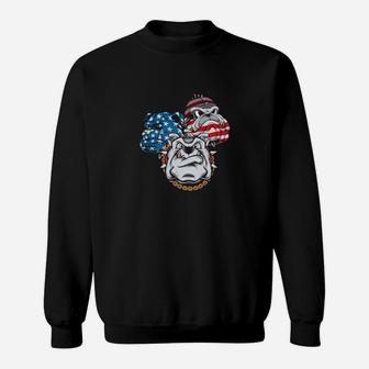 Dog 4Th Of July Gift Bulldog Dog With Us Flag Background Dog Father Sweatshirt - Monsterry