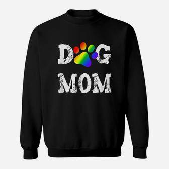 Dog Mom Dog Lover Rainbow Puppy Paw Sweatshirt | Crazezy