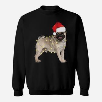 Dog Pug Santa Hat Christmas Lights Dog Lovers Sweatshirt | Crazezy