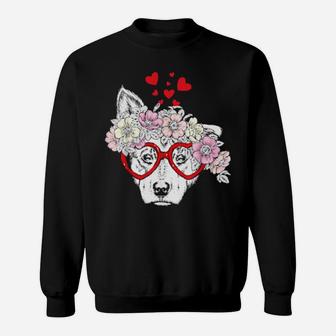 Dog Puppy Sunglasses Flowers Heart Cute Dog Valentine Gift Sweatshirt - Monsterry