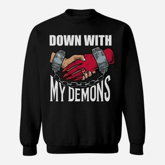Down With My Demons Deal Handshake Aesthetic Humour Goth Sweatshirt | Crazezy