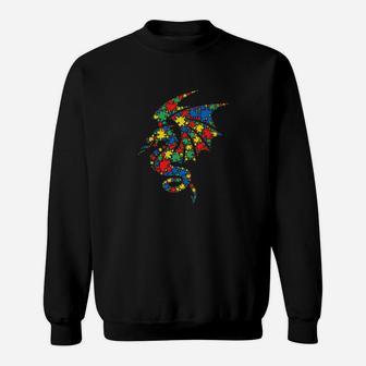 Dragon Autism Puzzle Autism Awareness Sweatshirt - Monsterry